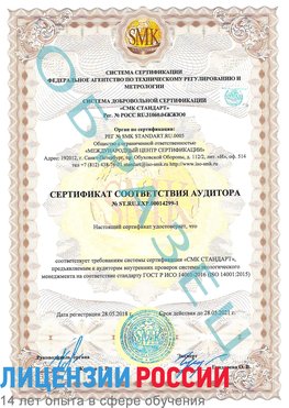 Образец сертификата соответствия аудитора №ST.RU.EXP.00014299-1 Сестрорецк Сертификат ISO 14001